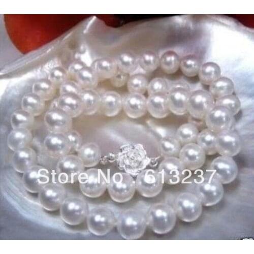 Hot free Shipping new Fashion Style diy 8-9mm White Akoya Cultured Pearl Necklace 17" MY4501