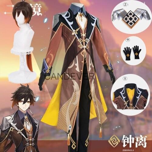 Anime Game Genshin Impact Zhongli Cosplay Costume Zhong li Cosplay Genshin Impact Cosplay Halloween Carnival Costume wig