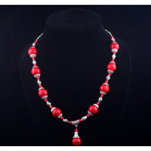 Free shipping Tibetan Coral Red Beads & Tibetan r Traditional Ladys Necklace