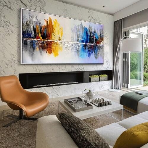 Large Wall Art Paintings Hand Painted Abstract Cityscape Oil Painting On Canvas Handmade Modern Painting Home Decor Unframed
