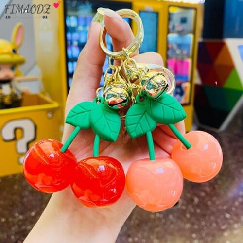 FIMAODZ Red Pink Cherry Keychain Lovely Cute Fruit Pendant Keyring for Women Girls Bag Key Chain Accessories