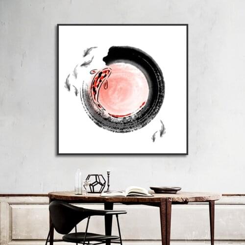 Chinese Style Ink Painting Poster Print Fish Canvas Painting Picture In The Water Home Wall Art Bedroom Modern Decoration Custom