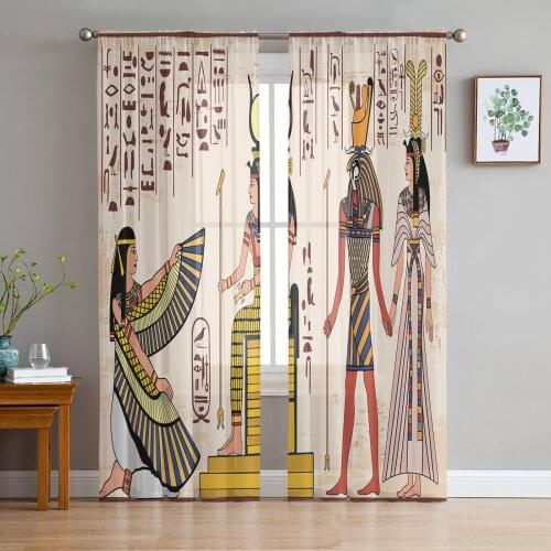 Egyptian Mural Culture Ancient Art Tulle Window Treatment Sheer Curtains for Kitchen Living Room the Bedroom Curtains Decoration
