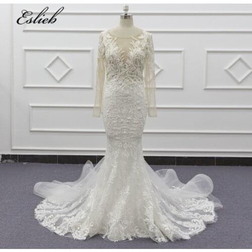 Eslieb Deep V-neck Shinny Heavy Beaded Wedding Dress Real Photos wedding gown 2020 Lace Bridal Dresses Vestido de Noiva