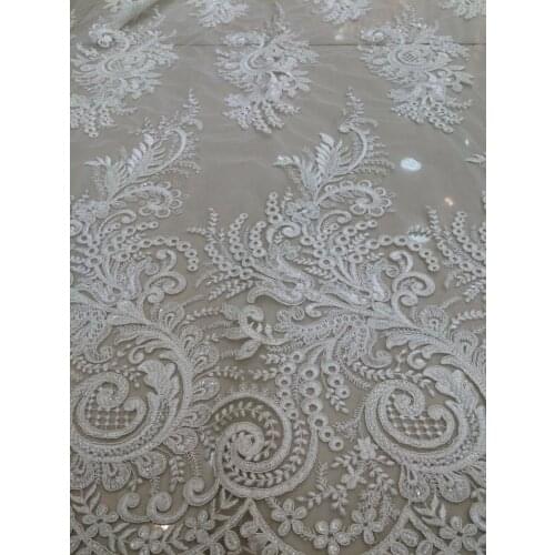 Latest African French Lace Fabric ZH-112930 beaded Net Lace Materials Tulle Lace Fabric