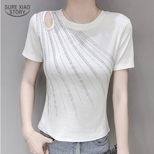 2021 Noble Diamond Thin Short-sleeved T-shirt Female Summer New Fashion Design T-shirt Women Urbanization Chemisier Femme 15387