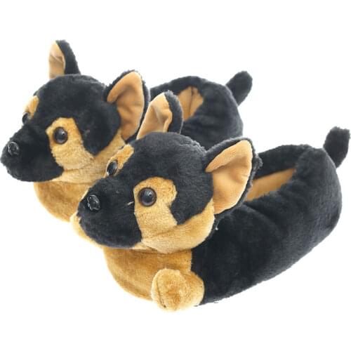 Millffy Classic German Shepherd Slippers - Plush Dog Animal Slippers Black and Tan Costume Footwear
