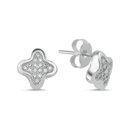 KUTAYDAN Zircon Cubic Zirconia Clover Earrings 925 Sterling Silver
