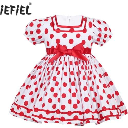 Cute Polka Dots Baby Girl Dress Puffy Sleeves Bowknot Ribbon Tutu Baby Dress Carnival Holiday Party Costume Vestidos Dress