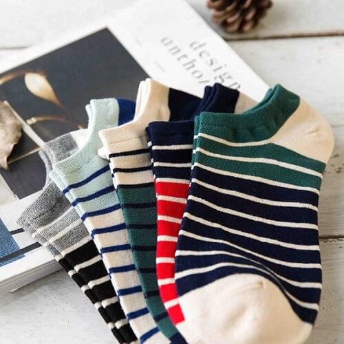 5 Pairs Men Socks Spring Summer Stripe Socks Leisure Cotton Short tube Pure color Boat Male Socks Wholesale