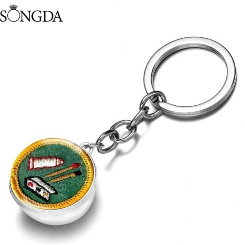 2020 New Arrival Girl Scout Keychain Junior Retired Camping Cadette Merit Glass Ball Key Chain Honor Jewelry for Girls