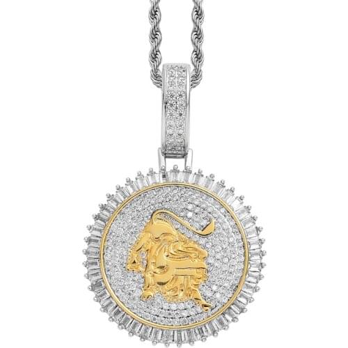 New Iced Out Round Cow Pendant Micro Pave Square Cubic Zircon Necklace Hot ins MenS Hip Hop Jewelry Accessories