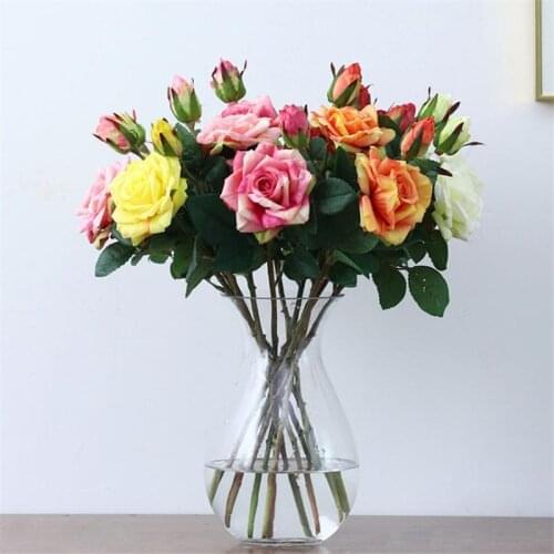 ONE Fake Short Stem Real Touch Spring Rose (2 Heads/Piece) Simulation Autumn Curling Autumn Roses for Wedding Centerpiece