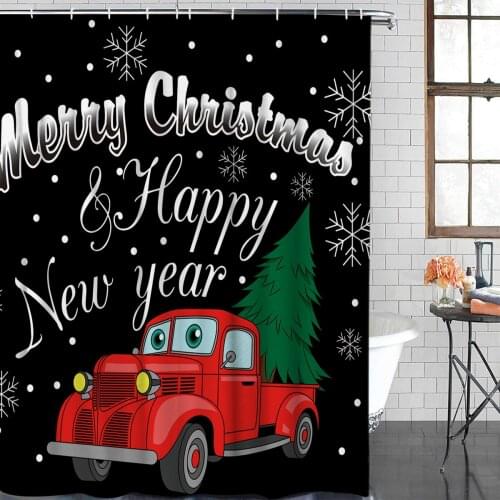 Christmas Theme Christmas Pickup Truck Pattern Bathroom Shower Curtain Decor with Hooks Waterproof