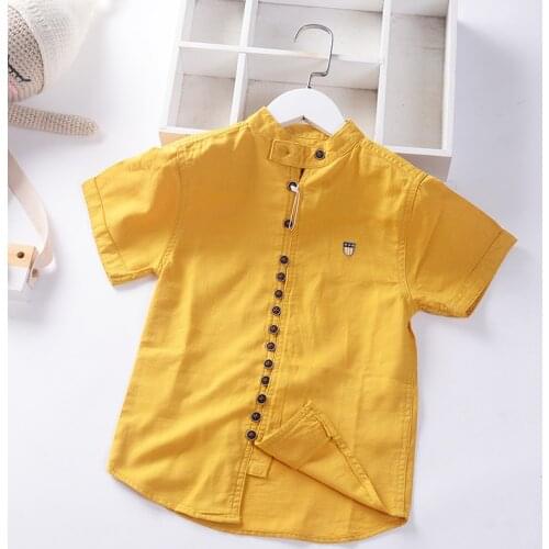 Cotton Linen Cool Fabric Straight Built In Teens Boys Shirts Summer Casual Buttons Childrens Clothing