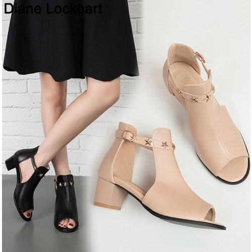 Gladiator Low Heel Sandals Women Summer Hot Fashion Fish Mouth Exposed Toe Mid Heel Female Sandalen Romanesque Ladies Shoes 41