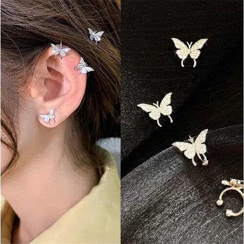 1pc Fashion Elegant Crystal Butterfly Ear Clip Earrings No Piercing Fake Cartilage Cute Statement Earring Gifts For Women