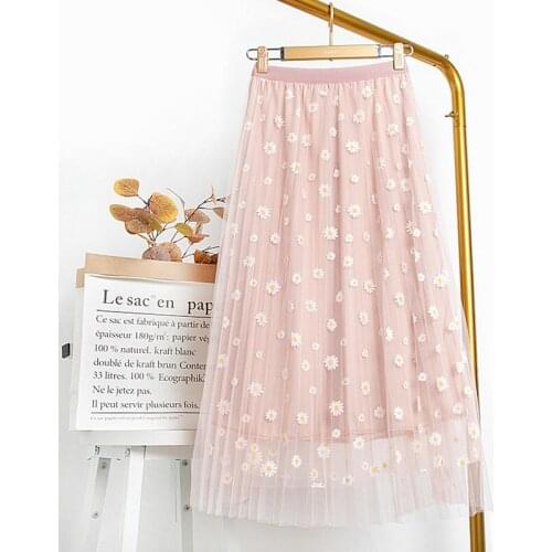 Print Daisy Chiffon Vertical Feel Floral Fairy Summer Thin Three Layer Anti Permeability Mid Length A Line Skirt
