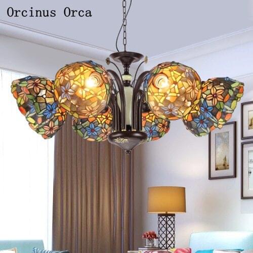 Mediterranean classic stained glass chandelier living room dining room bedroom European retro creative LED Chandelier