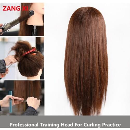 22 inch Long Dark Brown Training Head For Curl Iron Straighten Women Dummy Head Salon Professional Hair Styling Practice Head
