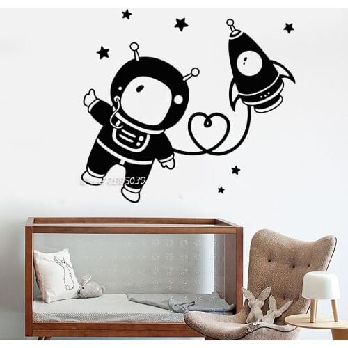 Astronaut Space Vinyl Wall Stickers Star Rocket Decor Nursery Childrens Room Wall Decal Removable High Quality Poster SA890