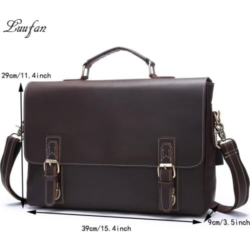 Vintage Crazy Horse Leather briefcase cow leather black 15" tote laptop business shoulder bag genuine leather male messenger bag