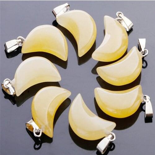 Yingwu Natural Crystal Stone Moon Shape Yellow Agate Stone Beads Pendants for Jewelry Making Necklace Charms Beads 50pcs/lot