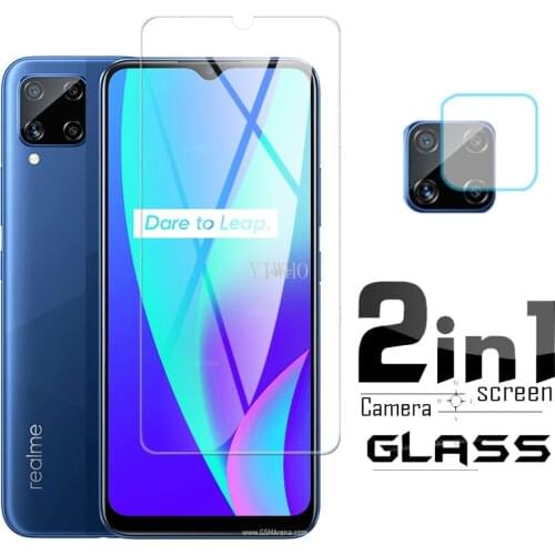 2 in 1 Protective Glass on for Oppo Realme C15 Camera Lens Glass on Realmi c 15 Safety Screen Protector Film RMX2180