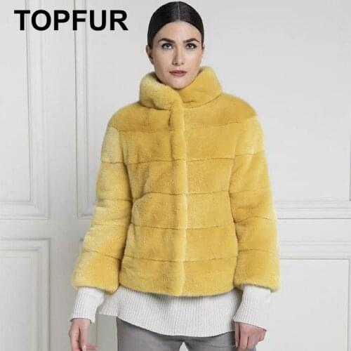 TOPFUR Real Fur Coat Women Genuine Leather Jackets Winter Coat Women Plus Size Real Mink Fur Coat With Fur Collar Yellow Jackets