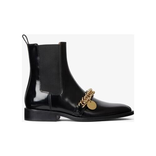 Womens Shoes Paris Chelsea Boots In Black Leather With Gold Chain