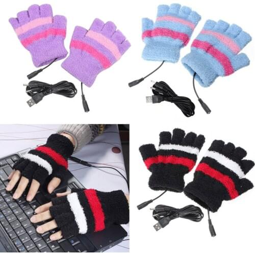 Female Mens Gloves 2017 Unisex Winter Electric USB Heatting Color Hand Warming Fingerless Gloves +USB Cable For Men Women
