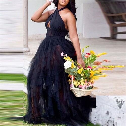 Plus Size Dresses Wedding Dress Sexy Strapless Hang Neck Style Falbala Backless Perspective Gauze Gown Wholesale Dropshipping