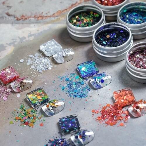 1 Box Super Bling Nail Sequins Silver Charms 3D Nail Decorations Nail Paillette Chameleon Accessories Manicure Set Nails Design