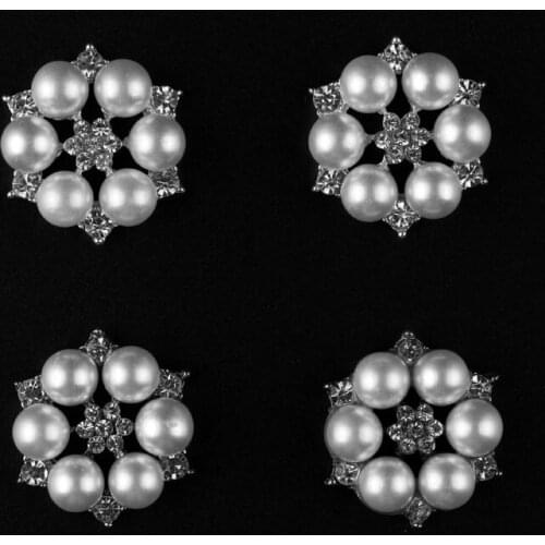 120pcs/lot) Factory Price Bling Pearl Metal Rhinestone Button Vintage Flatback Craft Button For Baby Girl Hair Accessories