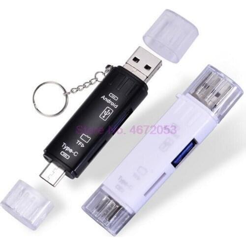 200pcs/lot 5 in 1 Multifunction Type C Micro USB MICRO OTG USB 2.0 TF Card Reader Adapter Type-C Flash Drive Adapter For Android