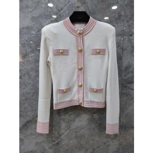 2021AW Autumn Luxury Women High Quality Shoulder Pads Knitted Cardigan Coat Female Chic Sweater 2 Color Ddxgz2 9.05