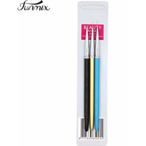 3pcs Fine Art Nail Art Brush Liner Pens Metal Handle For UV Gel Polish Painting Drawing Lining Brushes Nails Tools Manicure3pcs