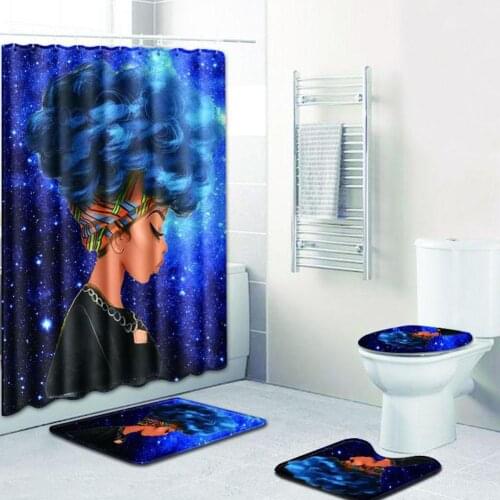 4pcs/set Women Printing Toilet Pad Cover Bath Mat Shower Curtain Set