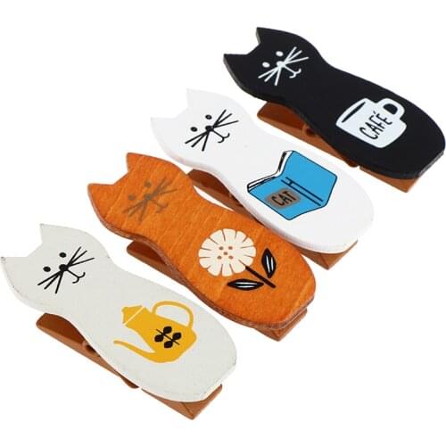 4PCS/lot Creative Kawaii Cat Mini Craft Decoration Natural Wooden Photo Clips Pegs