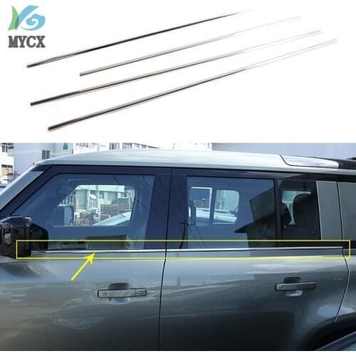 For Land Rover Defender 110 2020 Stainless Steel Door Bottom Window Frame Body Molding Strip Cover Trims Boot Protector 4PCS