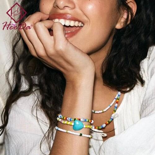 4 Pcs Womens Bohemian Fashion Seed Beads Bracelet Set Lady Graceful Heart Strand Pearl Hand Accessories Elegant Gift Female