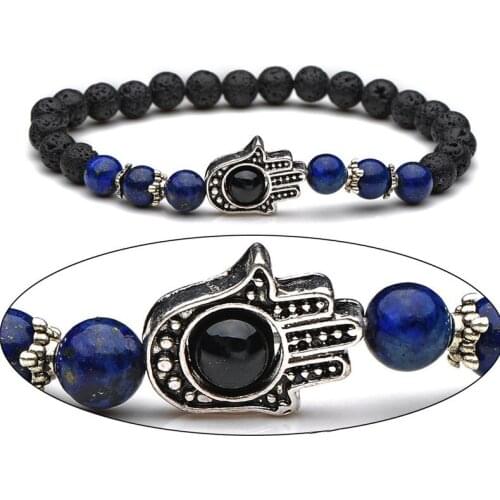 Druzy 6PC Plating Alloy Bergamot Beads Bracelet 6mm Natural Stone Lapis Lazuli Volcanic Stone Lava Stone Energy Stone Bracelet