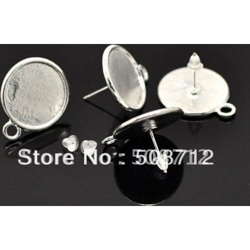 Free shipping!!! silver Plated post pierced earring findings 14mm pad,Earrins base,Earrings post