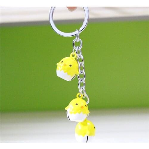Cute Animal Chick Chickens Keychain Bells Trinket Porte Clef Bag Car Key Ring Cartoon Key Chain Chaveiro For Women Keyring D142