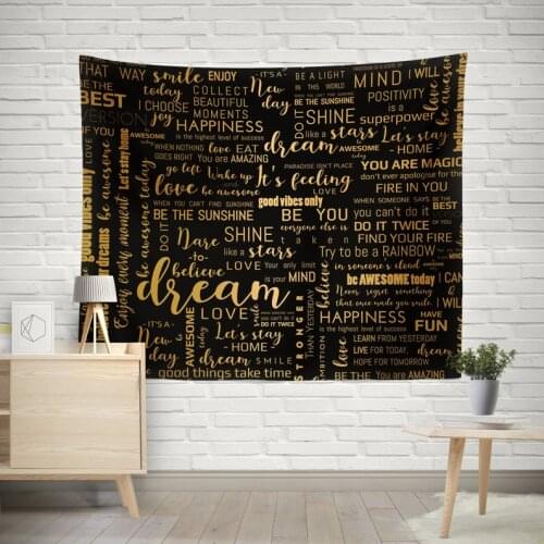 Quotes Positive Wall Hanging Modern Tapestry Art Black and Gold