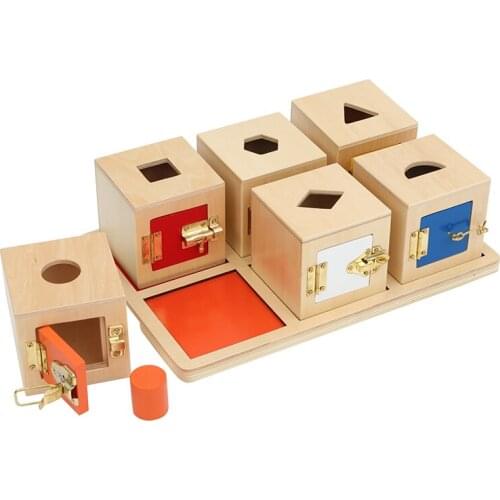 Lock Boxes and Inset Trays Wooden Montessori Materials Hand-eye Coordination Exercise Learn Colors Shapes N Basic Skill Kids Toy