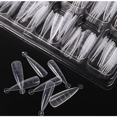 100Pcs/Box Gel Quick Building Mold Full Nail Tips Finger Extension Nail Art UV Builder Tools Press On Nails 10 Sizes with Clips