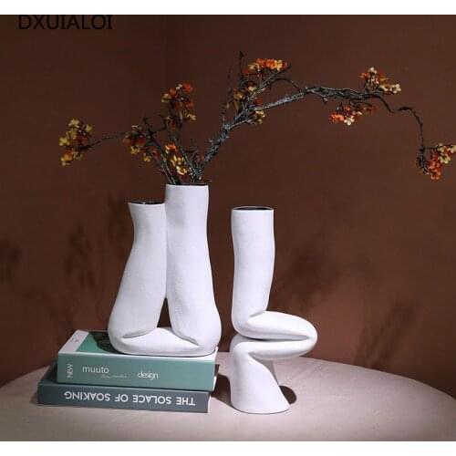 Nordic personality creative ceramic vase home decoration TV cabinet vase special-shaped abstract soft vase DXUIALOI