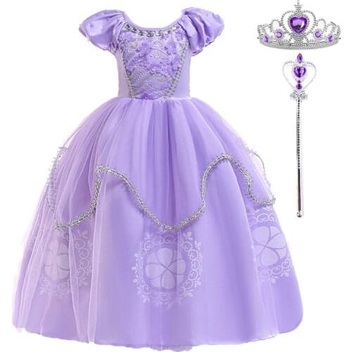 3-10 Years Girls Birthday Party Costume Kids Sofia Dress Girls Summer Purple Short Sleeve Princess Dress Child Halloween Costume