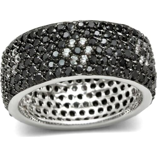 Rhodium + Ruthenium Brass Ring with AAA Grade CZ in Jet